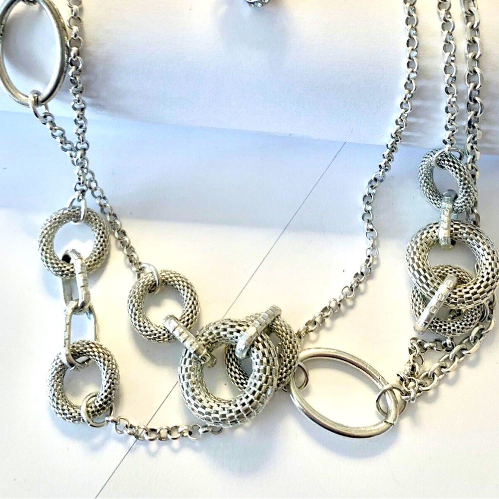 PREMIER Silver Long Layered Necklace and Earrings